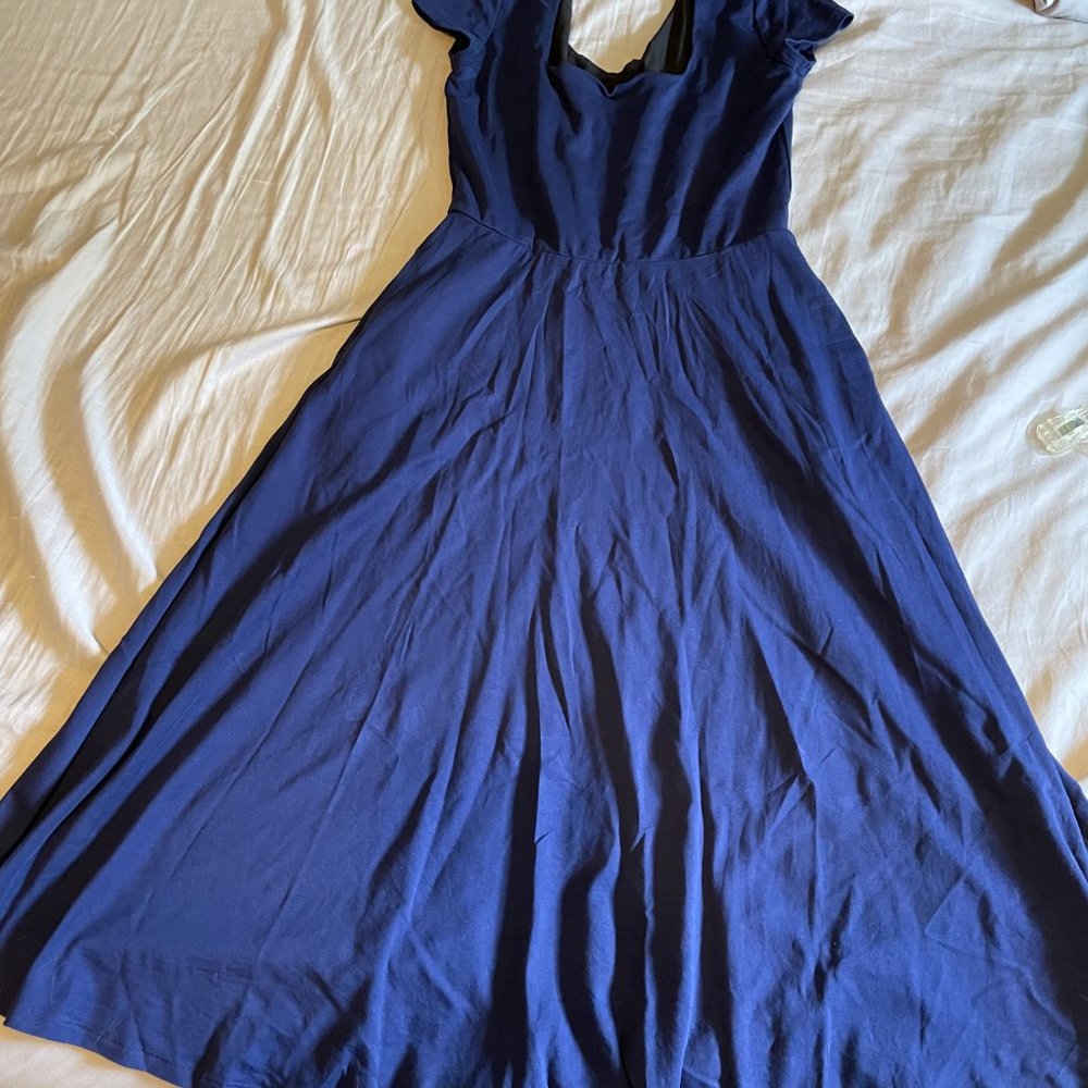 Cobalt Street A-Line Square-Neck Mid-Calf Length Dress and Pockets